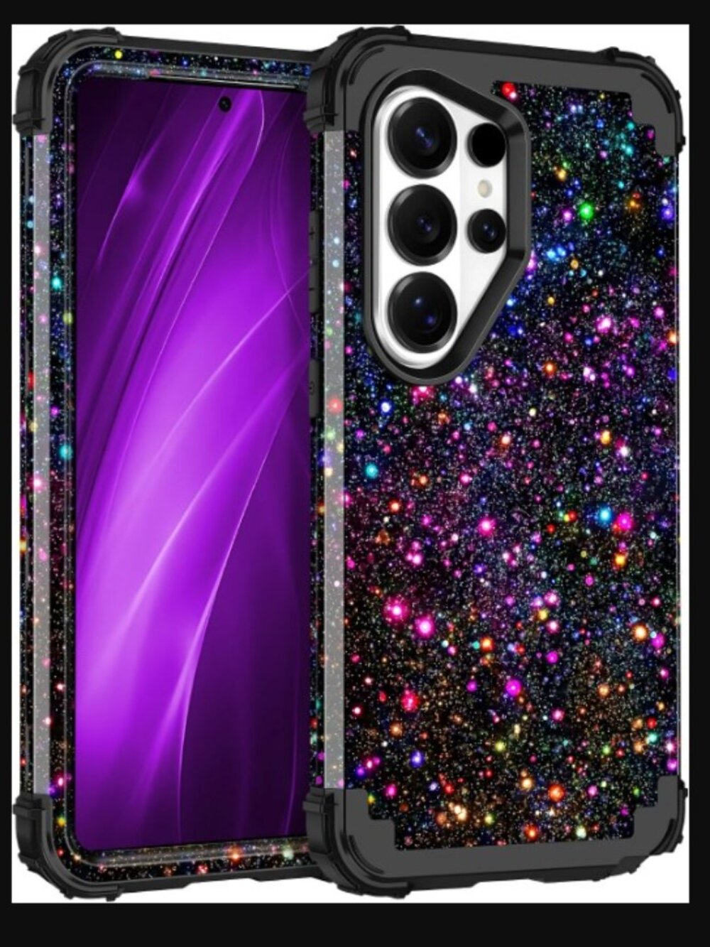 Galaxy S26 Ultra Glitter Case Shockproof Glow in the Dark Black Multicolor
